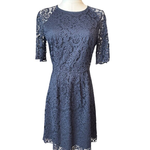 2/$30 Madewell Navy Lace Dress Size 4 Silk Trim & Polyester Lining - Picture 1 of 15
